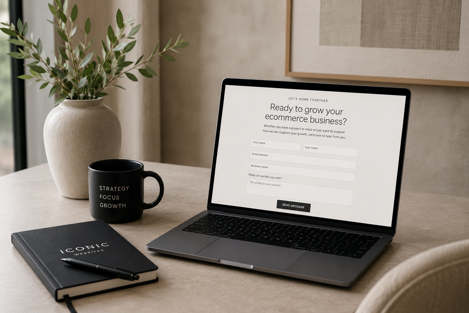 Ecommerce strategy workspace with analytics dashboard