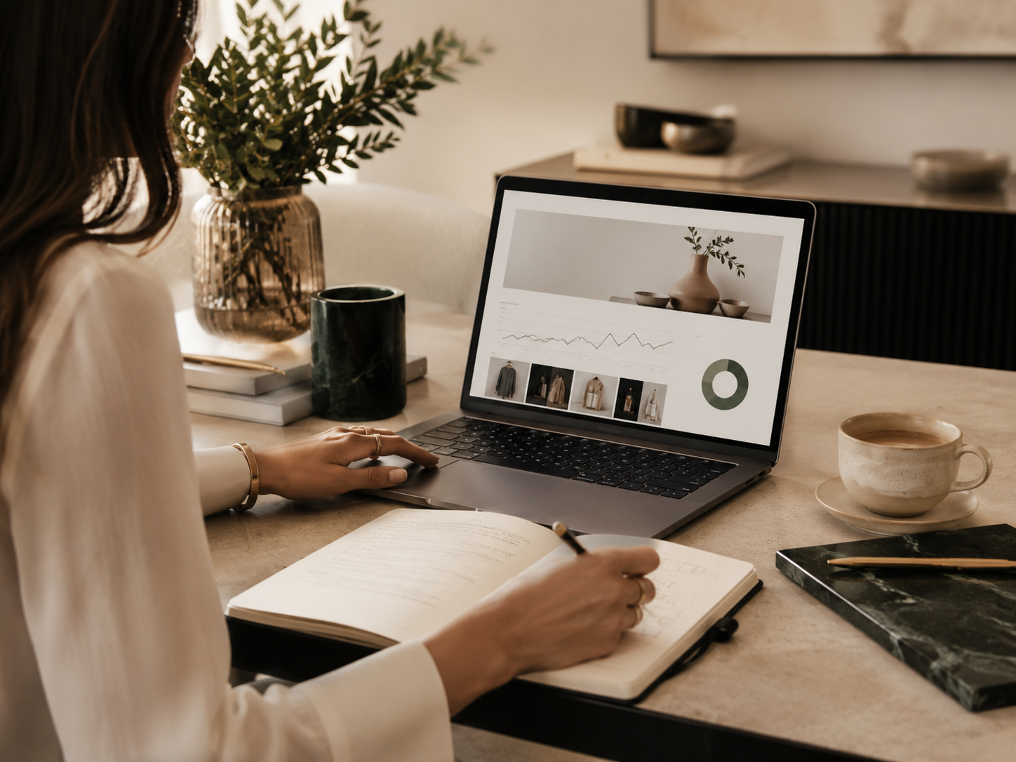 Founder working at a laptop